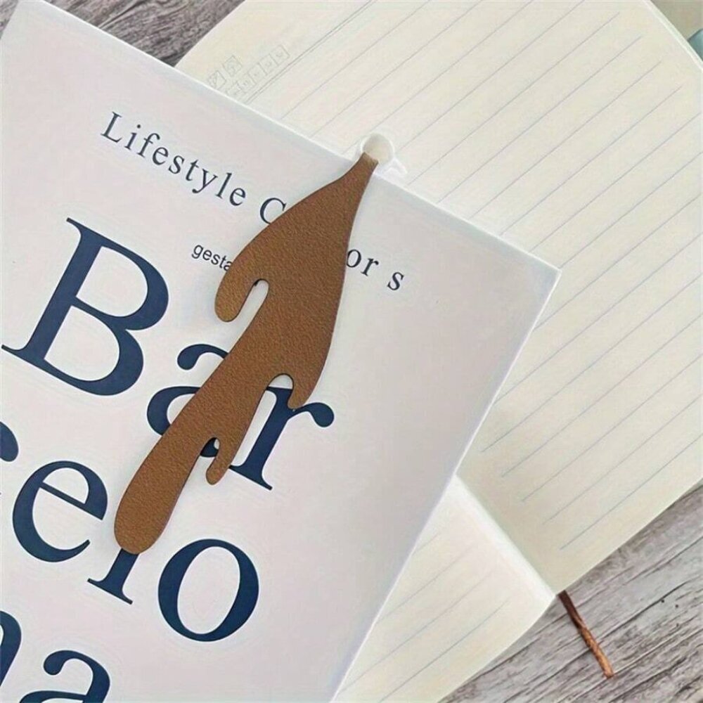 1pc Creative Spilled Coffee Cup Bookmark Pu Leather Perfect For Daily Office Use